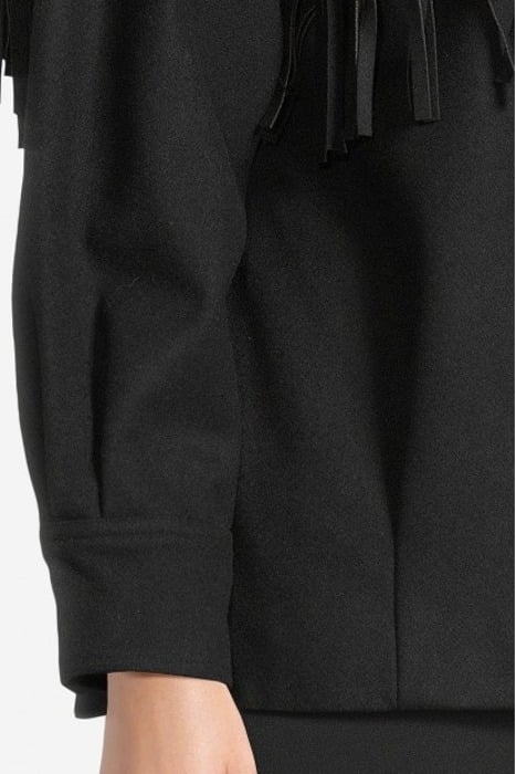 FRINGED OVERSIZED WOOL BLEND SHIRT JACKET BLACK 4