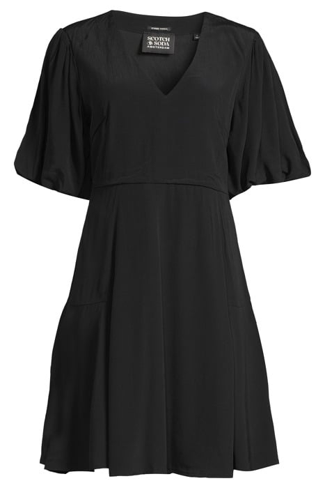 V-NECK S/S FLOWY SHIRT DRESS BLACK 1