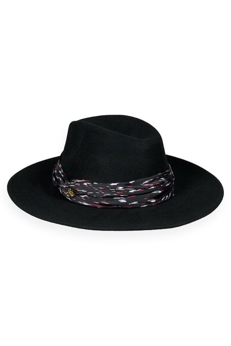 PRINTED SCARF FEDORA HAT BLACK 2