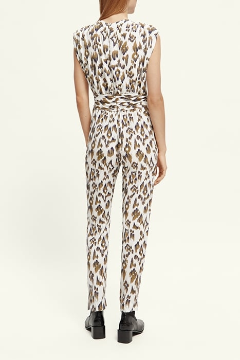 JUMPSUIT WITH KNOTTED BELT BRUSHED IKAT ARMY GREEN 3