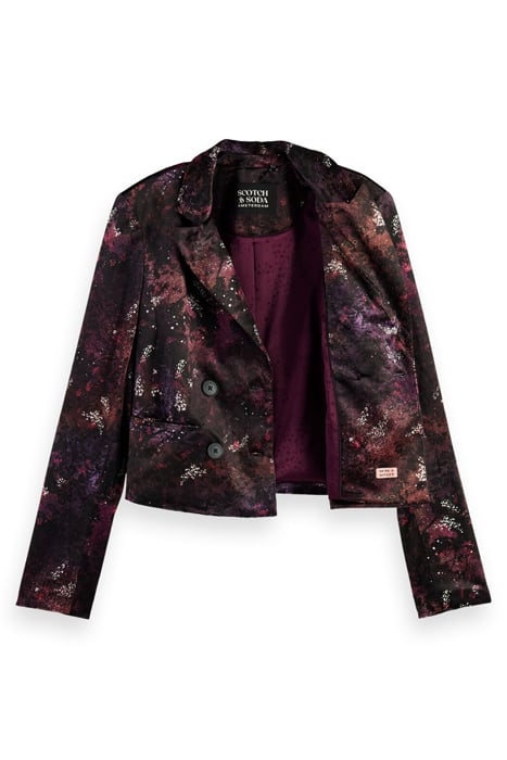 PRINTED VELVET CROPPED BLAZER MIDNIGHT SLATE 3
