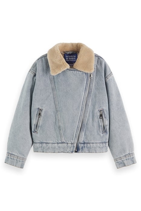 TEDDY LINED DENIM BIKER JACKET INDIGO 4
