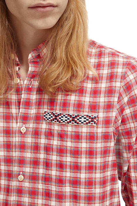 CRINKLE CHECK SHIRT WITH TAPE DETAIL RED CHECK 6
