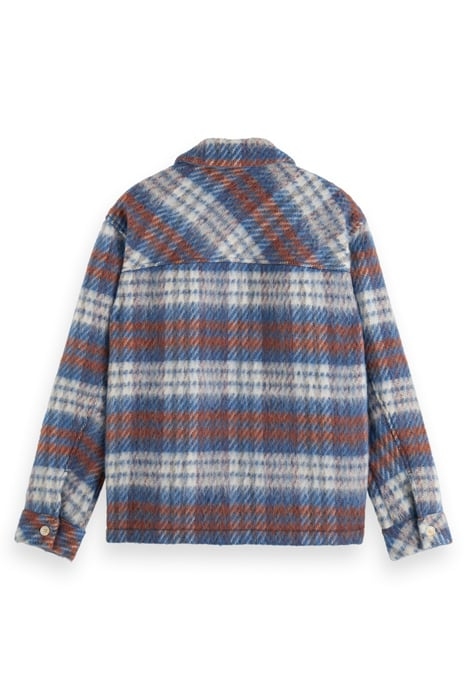 BRUSHED WOOL BLEND CHECK OVERSHIRT BLUE WHITE CHECK 5