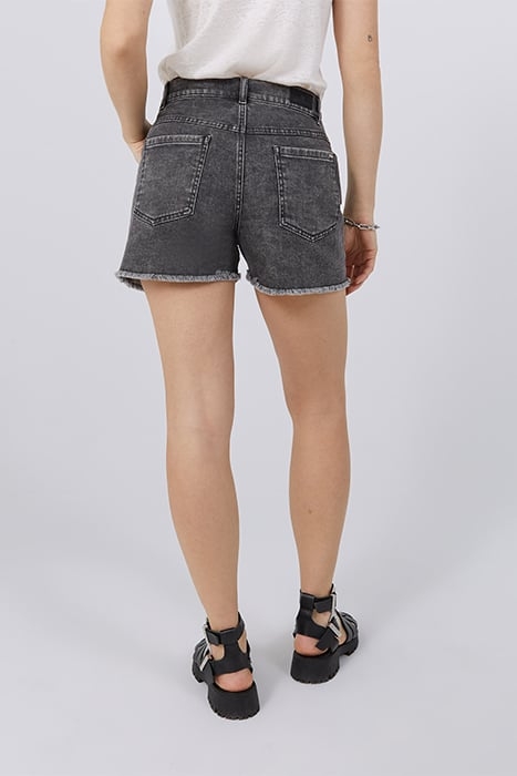 GREY DENIM FRINGED HIGH-WAIST SHORTS 2
