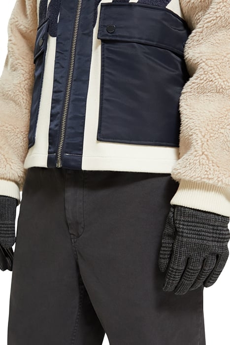 LEATHER & WOOL GLOVES BLACK GREY CHECK 3