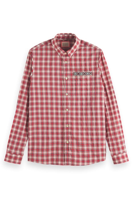 CRINKLE CHECK SHIRT WITH TAPE DETAIL RED CHECK 4