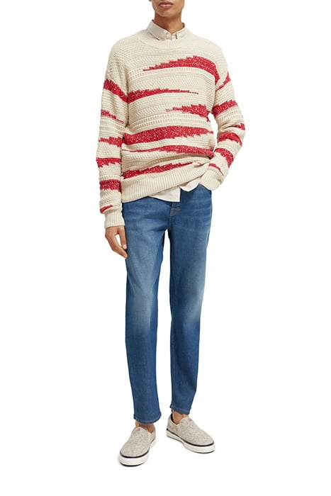 COTTON-BLEND STRUCTURED INTARSIA PULLOVER STONE RED FLAME 3