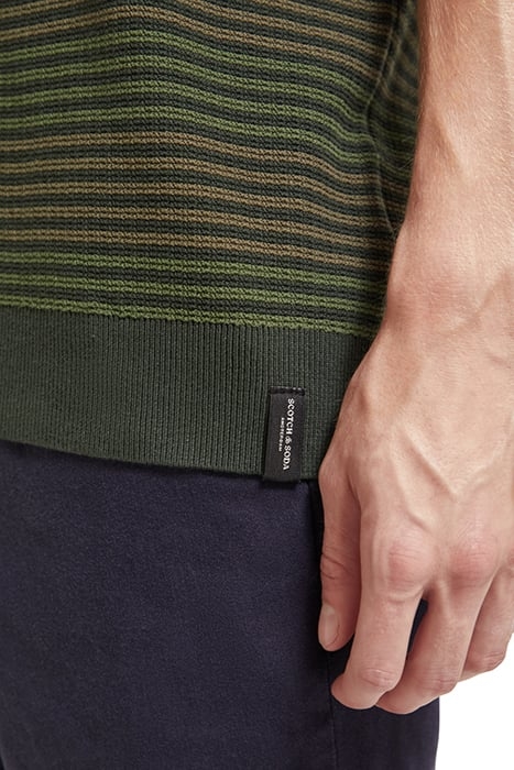 STRUCTURE KNITTED POLO IN ORGANIC COTTON MILITARY STRIPE 7