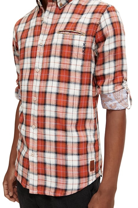 FLANNEL CHECK SHIRT WITH SLEEVE ROLL UP BLUE RED CHECK 7