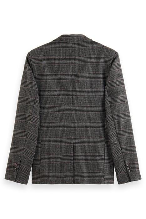 WOOL/ COTTON BLEND SINGLE-BREASTED BLAZER BLACK GREY CHECK 5