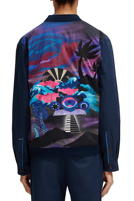 STRETCH POPLIN BOMBER JACKET WITH PRINTED BACK PANEL STEEL 2