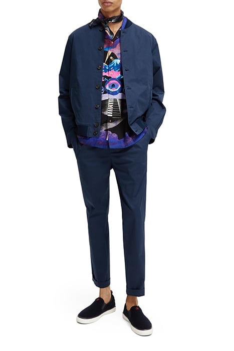 STRETCH POPLIN BOMBER JACKET WITH PRINTED BACK PANEL STEEL 3