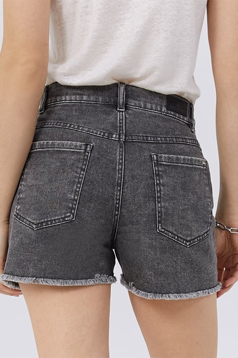 GREY DENIM FRINGED HIGH-WAIST SHORTS 5
