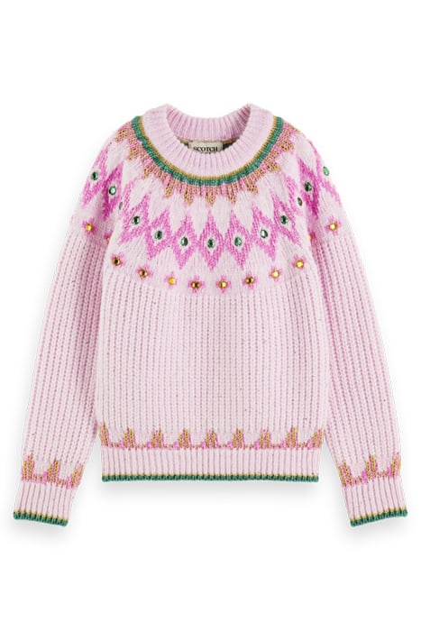 INTARSIA RHINESTONE PULLOVER DISCO PINK 4