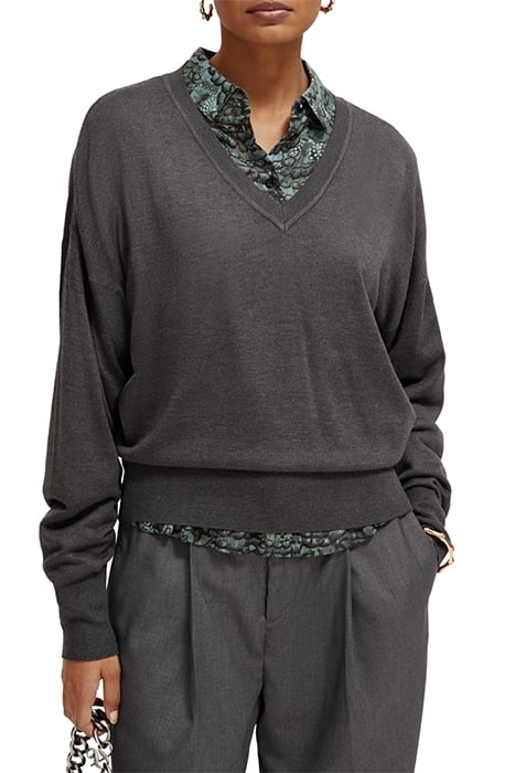 RELAXED V-NECK PULLOVER CHARCOAL MELANGE 1