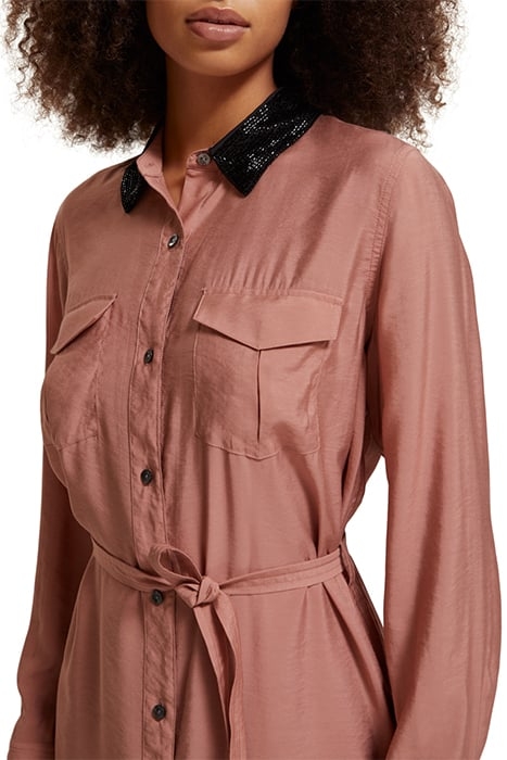 BEADED COLLAR MIDI SHIRT DRESS DUSTY ROSE 7