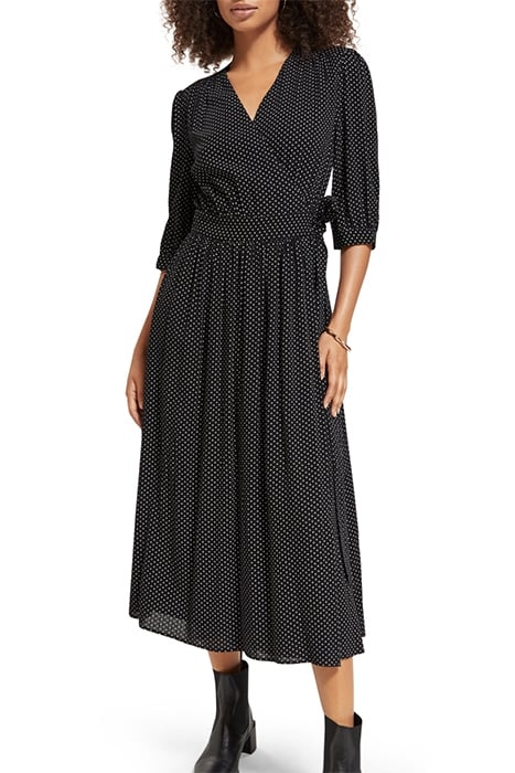 MIDI WRAP DRESS POLKA EVENING BLACK 1