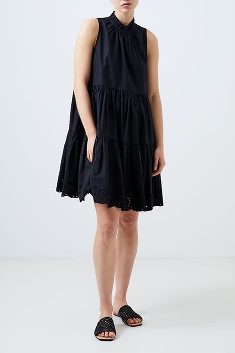 TIERED BRODERIE MIX DRESS BLACK 4