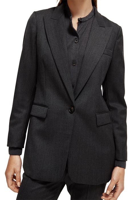 TWILL WOOL BLEND SINGLE BREASTED BLAZER CHARCOAL MELANGE 1