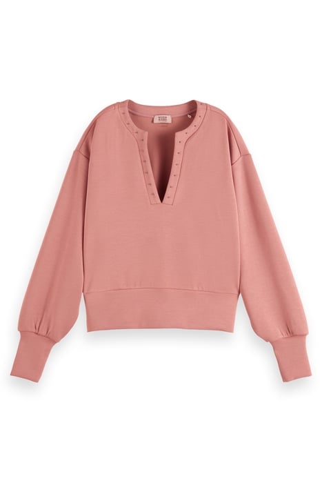 OPEN V-NECK BEADED SWEATSHIRT DUSTY ROSE 4