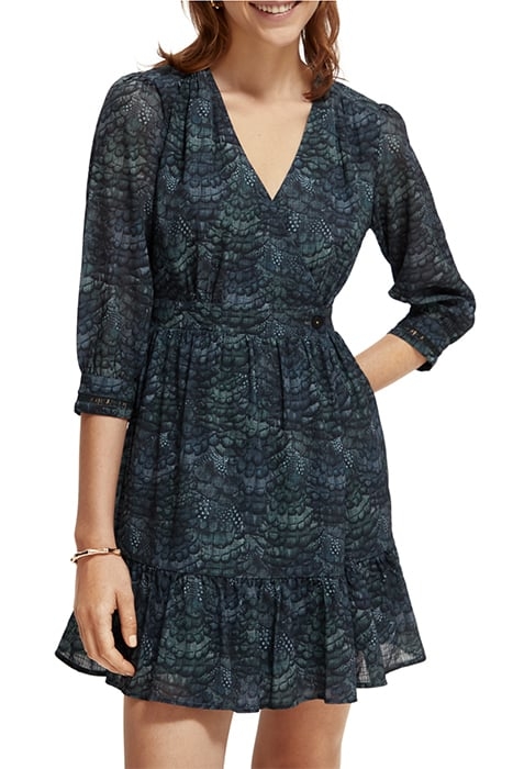 WRAP MINI DRESS FEATHER BOTTLE GREEN 1