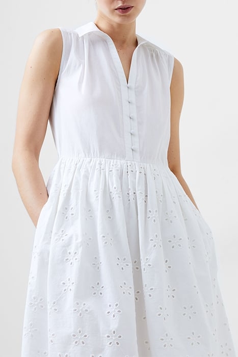 SLESS SMOCK BRODERIE MIX DRESS WHITE 4