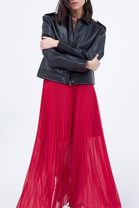 RED WRAP TOP FULLY PLEATED LONG DRESS 7