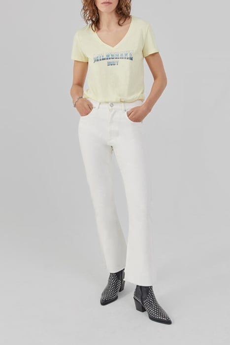 WOMEN'S YELLOW DEEP DYE SLOGAN IMAGE T-SHIRT 3