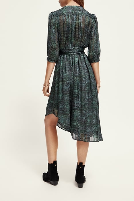 ASYMMETRIC WRAP DRESS FEATHER BOTTLE GREEN 3