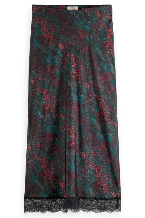 SATIN HIGH RISE MIDI SKIRT WITH LACE DETAIL SNAKE 4