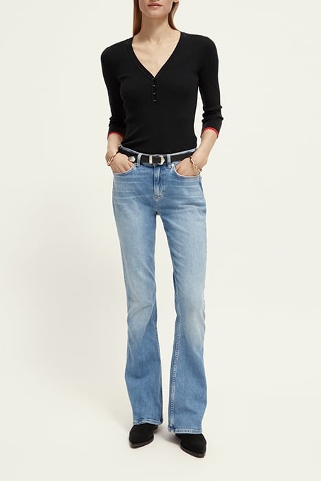 BUTTON DETAIL SKINNY RIB PULLOVER BLACK 3