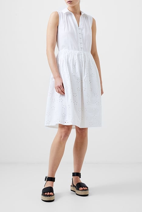 SLESS SMOCK BRODERIE MIX DRESS WHITE 1