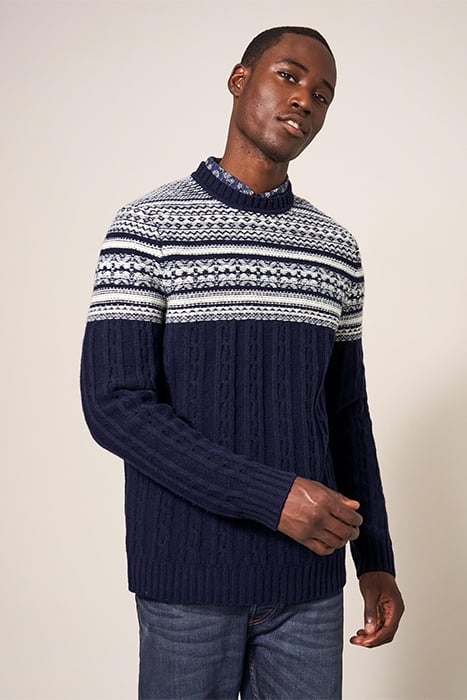 CABLE FAIRISLE CREW DARK NAVY 1
