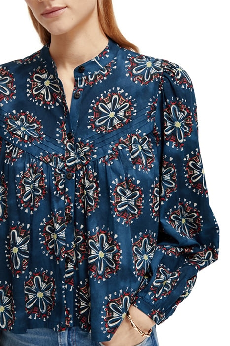 SHIRT WITH PINTUCK YOKE AND GATHERING B SIDES BLOCK PRINT MA 6