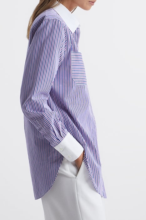 GRACE-CONTRAST BUTTON-DOWN SHIRT PURPLE/WHITE 6