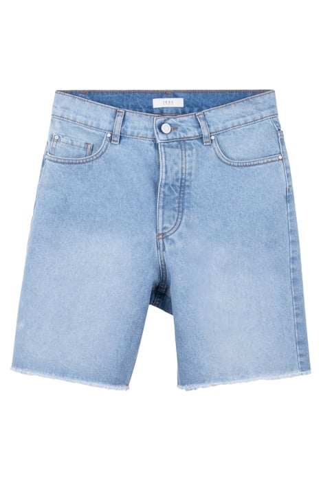 BLUE DENIM RAW-EDGE HIGH-WAIST SHORTS 3
