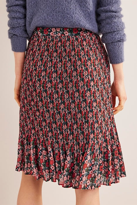 KNEE LENGTH PLISSE SKIRT MULTI, ABSTRACT POPPY SMALL 2