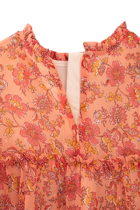 GIRLS' ORANGE FLOWERY PRINT DRESS PEACH 5