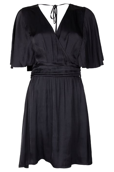 BLACK RECYCLED SATIN DRESS WITH DRAPED BELT 3