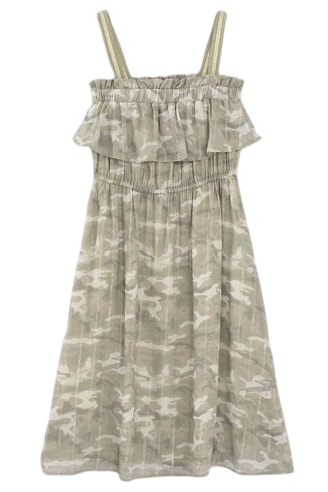 GIRLS’ KHAKI CAMOUFLAGE PRINT DRESS WITH GOLD STRIPES KHAKI 1
