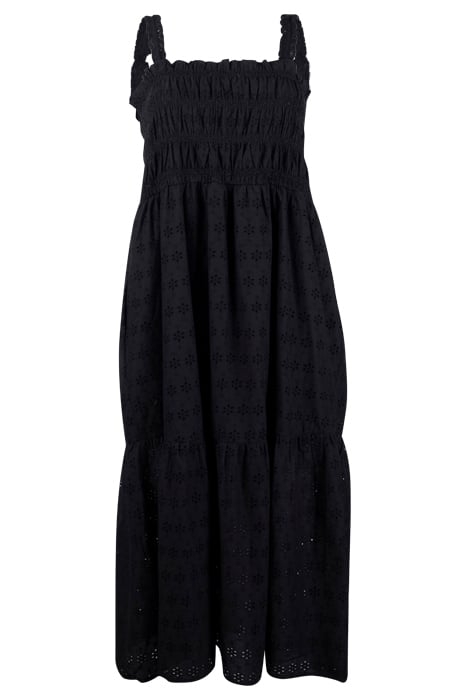 SHIRRED BRODERIE SUNDRESS LONG BLACK 1