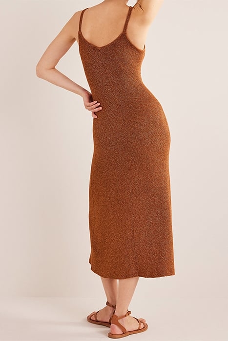 SPARKLE KNITTED MIDI DRESS COGNAC BRONZE, GOLD SPARKLE 2