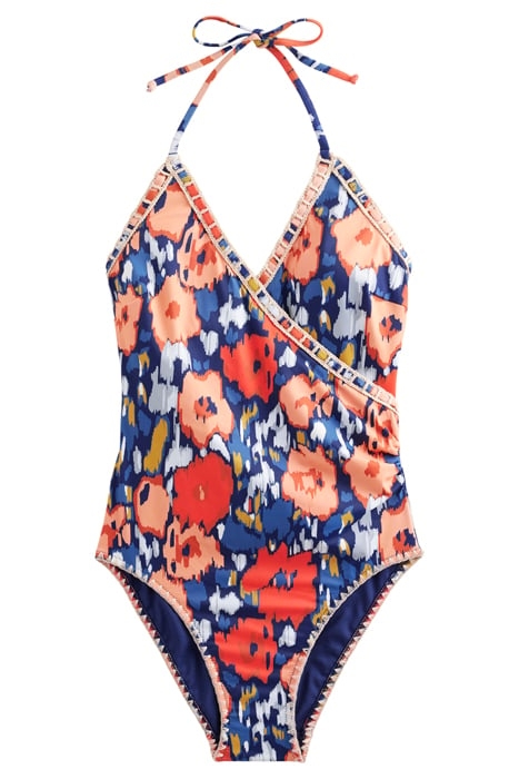 CROCHET TRIM WRAP SWIMSUIT NAVY, ABSTRACT POPPY 3