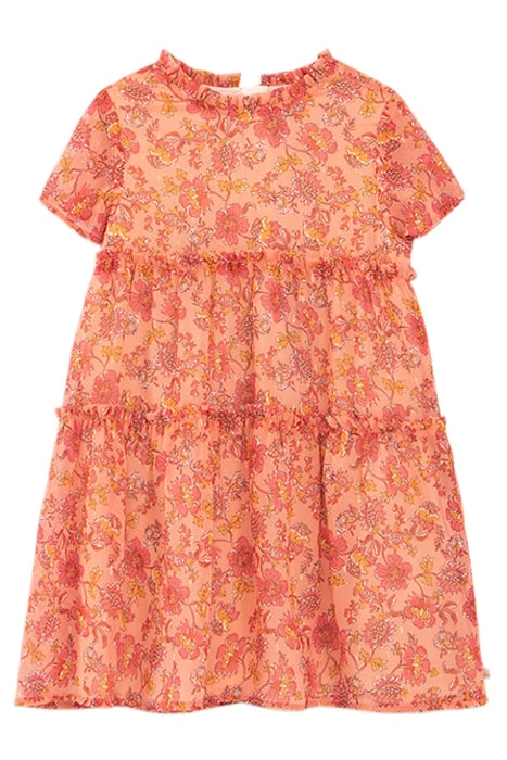 GIRLS' ORANGE FLOWERY PRINT DRESS PEACH 1