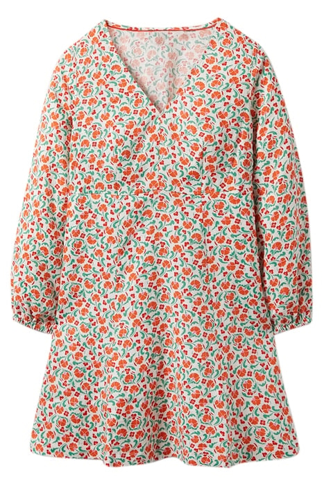 V-NECK FLIPPY MINI DRESS BRIGHT PAPAYA, DELICATE BUD 3