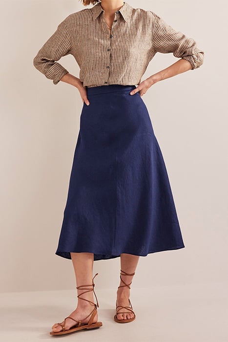 BIAS LINEN MIDI SKIRT NAVY 4