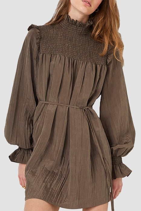 BOZA CRINKLE LS SMOCKED DRESS DEEP MOSS 1