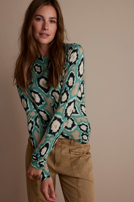 LONG SLEEVE TOP BLURRED CIRCLES PRINT GREENS 1