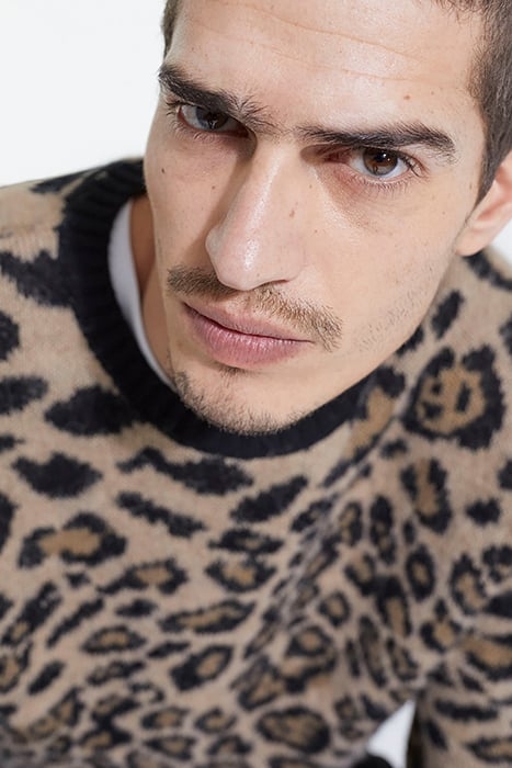 LEOPARD JACQUARD ROUND NECK SWEATER AND CONTRAST RIB LEOPARD 7